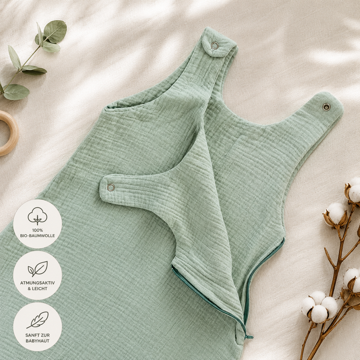 Sommer-Schlafsack aus Bio-Baumwolle – Mint